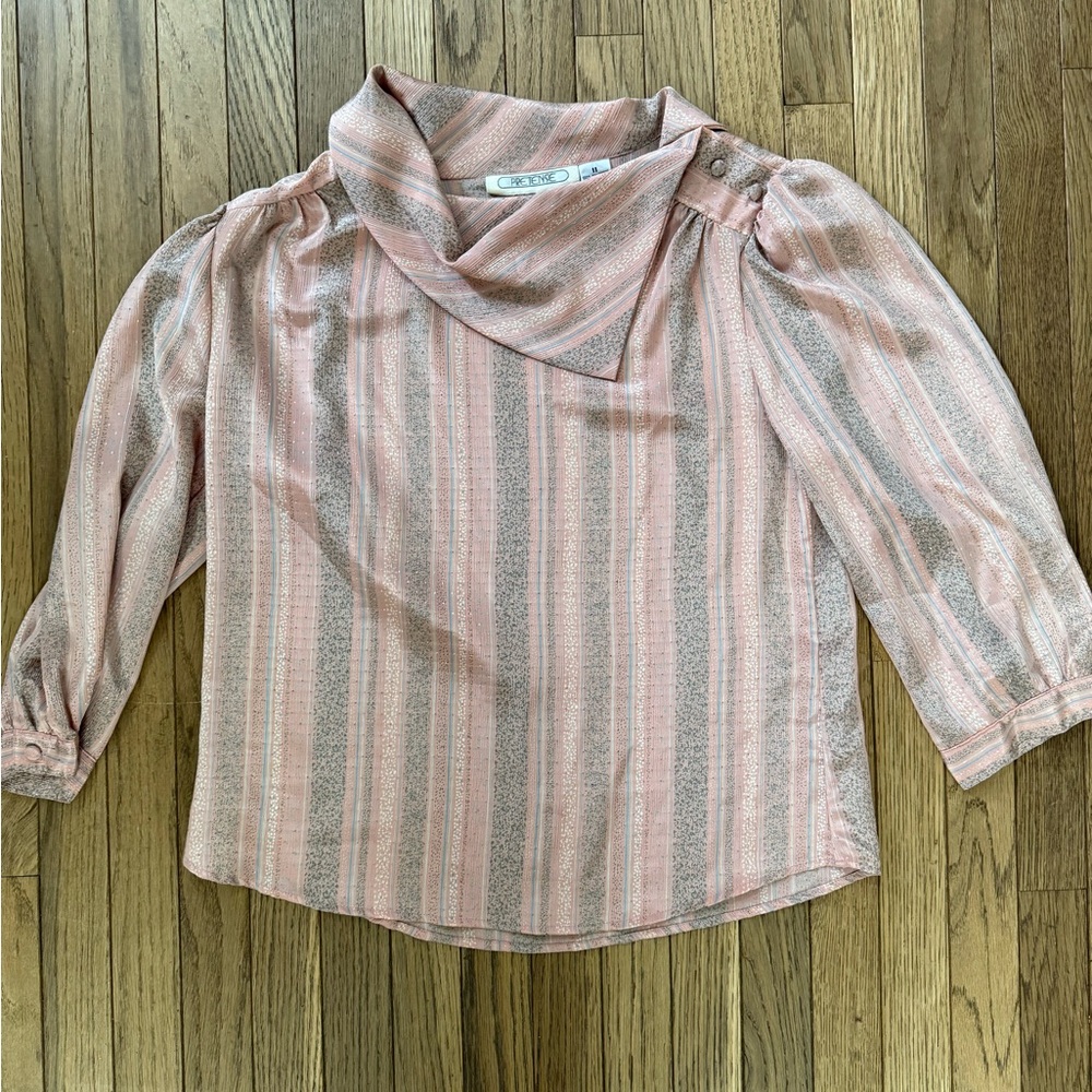 1980s VINTAGE ASYMMETRICAL COLLAR PEACH BLOUSE MEDIUM